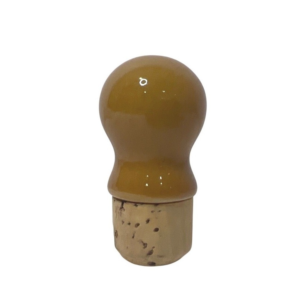 Ceramic Wine Bottle Stopper Yellow Bulbous Top Cork Base Boho‎ Cottagecore MCM